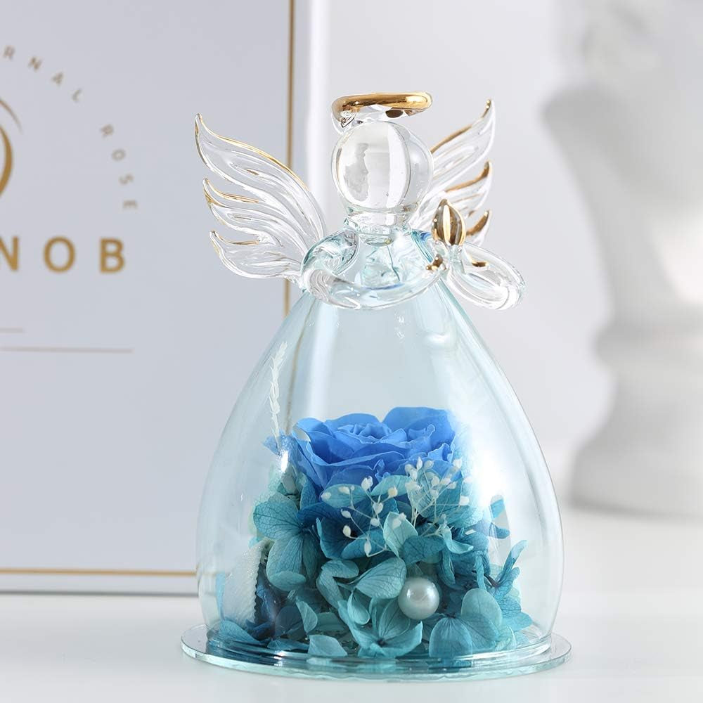  Gifts for Wife Mother Day Rose Gift Birthday Gift for Women Angel Gifts for Her Artificial Flowers in a Glass Dome Angel Gift Idea for Her Forever Rose Anniversary Wedding Gifts