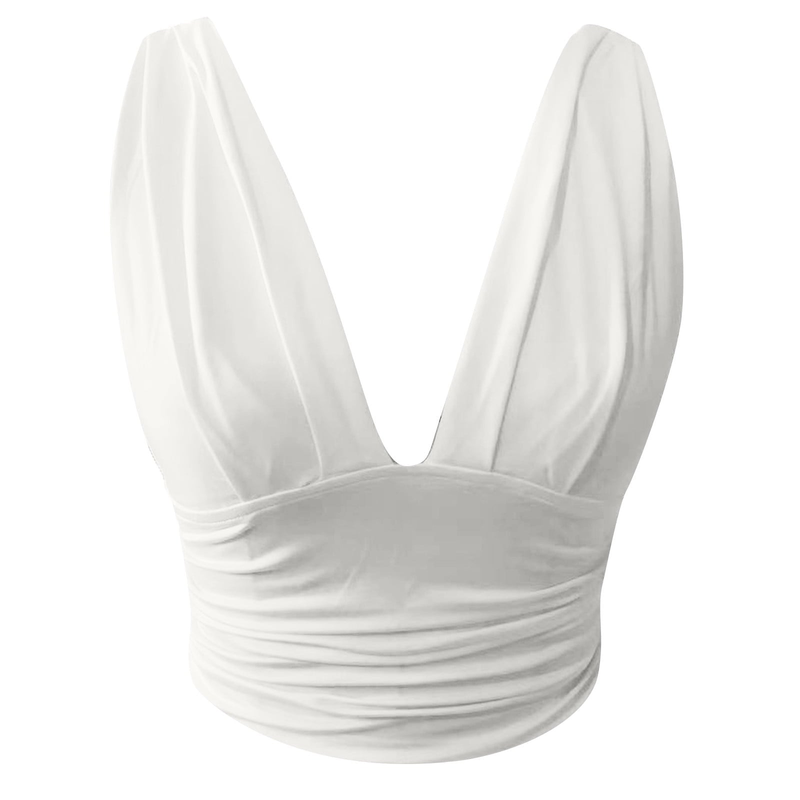 Crop Tops for Women Sleeveless Ruched Plunge V Neck Tank Tops Vest Solid Slim Fit Summer Blouse Tops T Shirts