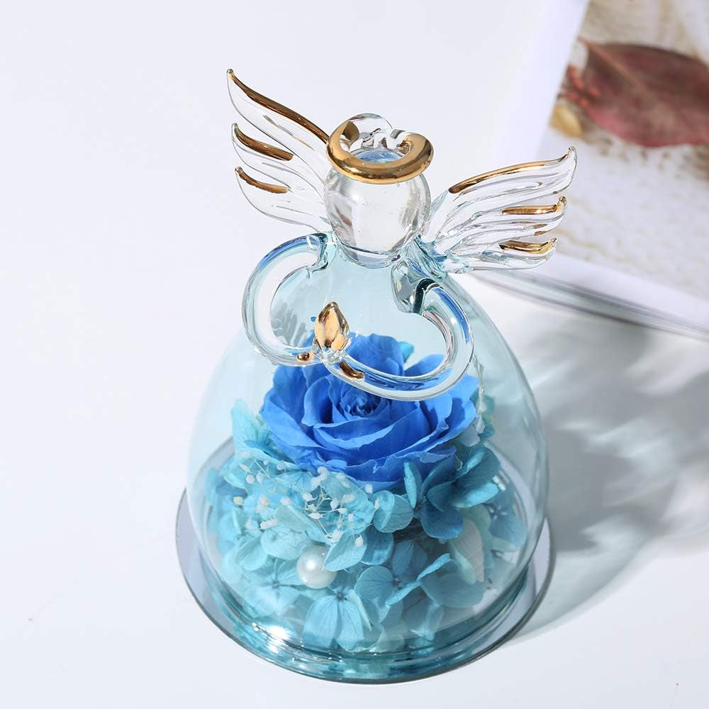  Gifts for Wife Mother Day Rose Gift Birthday Gift for Women Angel Gifts for Her Artificial Flowers in a Glass Dome Angel Gift Idea for Her Forever Rose Anniversary Wedding Gifts