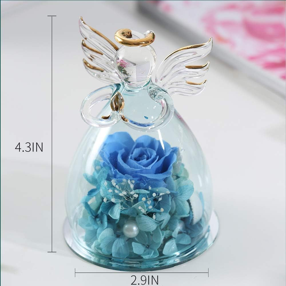  Gifts for Wife Mother Day Rose Gift Birthday Gift for Women Angel Gifts for Her Artificial Flowers in a Glass Dome Angel Gift Idea for Her Forever Rose Anniversary Wedding Gifts