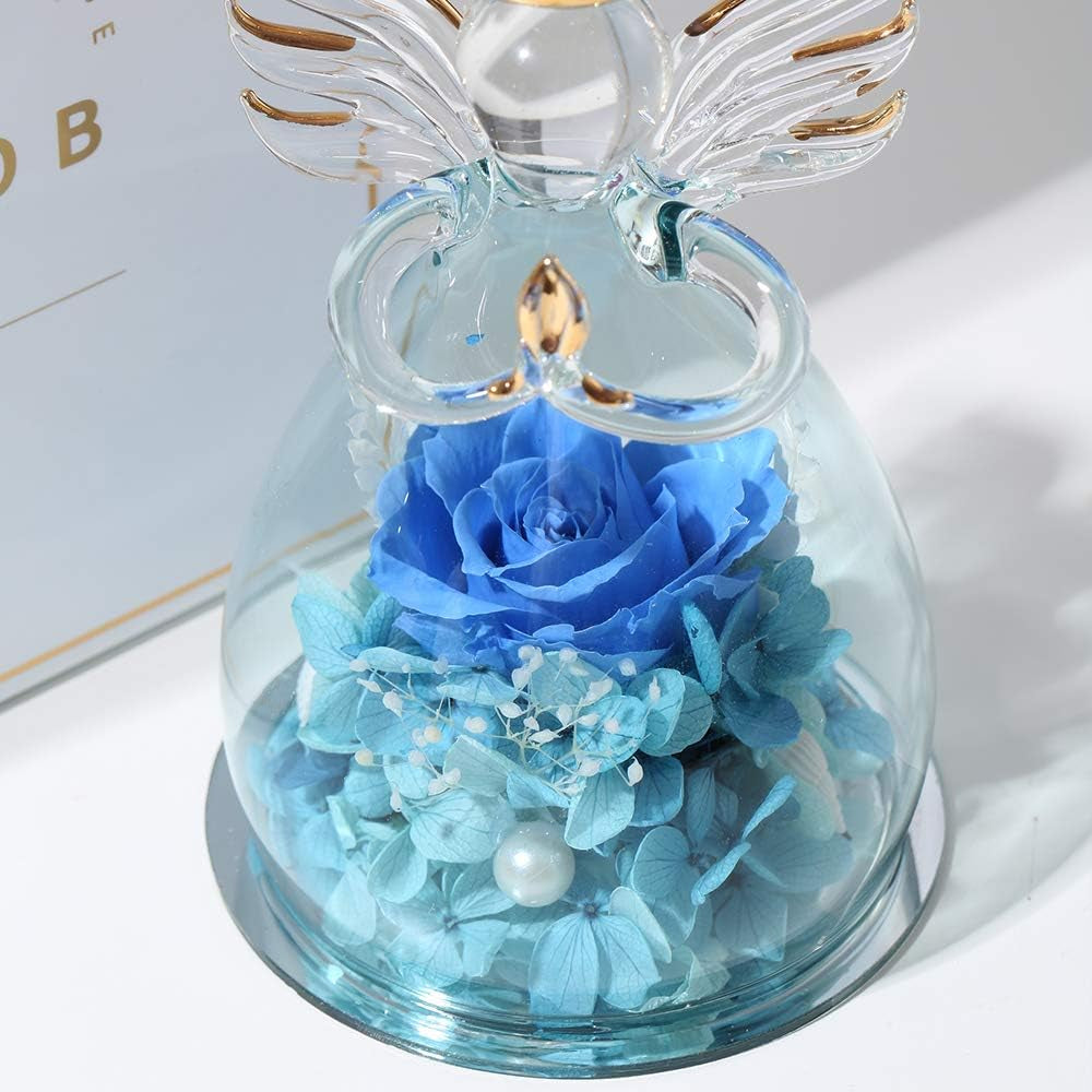 Gifts for Wife Mother Day Rose Gift Birthday Gift for Women Angel Gifts for Her Artificial Flowers in a Glass Dome Angel Gift Idea for Her Forever Rose Anniversary Wedding Gifts