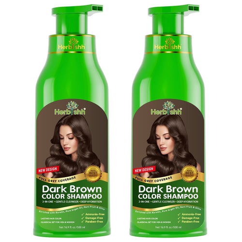 (2 Pack)  Dark Brown Hair Color Shampoo for Gray Hair – Buy 1 Get 1 Free | 3-In-1 Hair Dye, Conditioner & Shampoo | 100% Gray Coverage | Ammonia-Free | 500Ml Each | for Men & Women