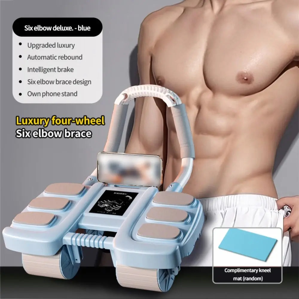 Four-Wheel Abdominal Workout Roller Automatic Rebound Anti-Slip Abdominal Exercise Machine with Kneeling Pad Multifunctional