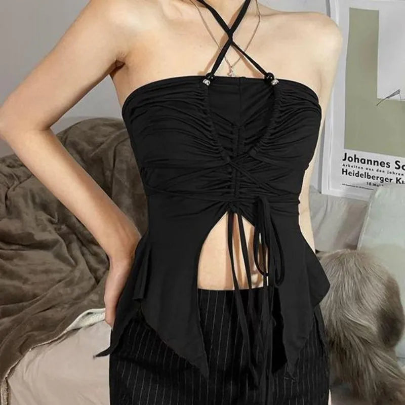Summer Women Fashion Off Shoulder Halter Cami Tops Sexy Spicy Style Slim Fit Crop Tops Sleeveless Backless Stylish Streetwear