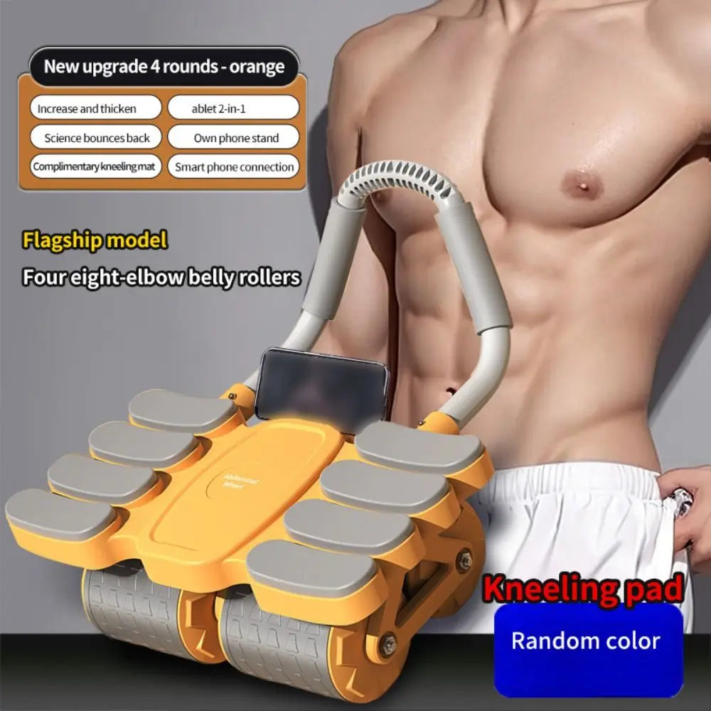 Four-Wheel Abdominal Workout Roller Automatic Rebound Anti-Slip Abdominal Exercise Machine with Kneeling Pad Multifunctional