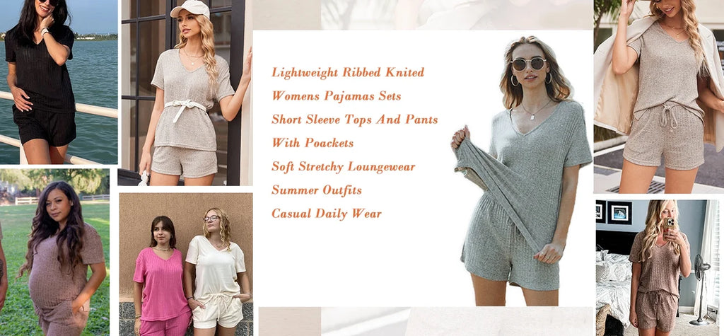 2 Piece Sets Summer Pajamas Womens Tops and Shorts Sleepwear Outfits Lounge Sets Casual