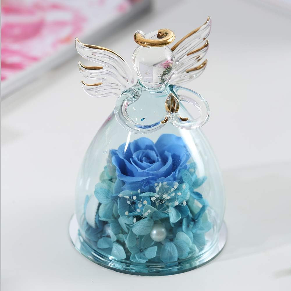  Gifts for Wife Mother Day Rose Gift Birthday Gift for Women Angel Gifts for Her Artificial Flowers in a Glass Dome Angel Gift Idea for Her Forever Rose Anniversary Wedding Gifts