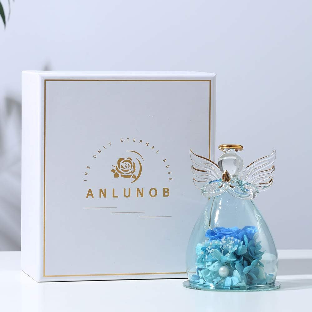  Gifts for Wife Mother Day Rose Gift Birthday Gift for Women Angel Gifts for Her Artificial Flowers in a Glass Dome Angel Gift Idea for Her Forever Rose Anniversary Wedding Gifts