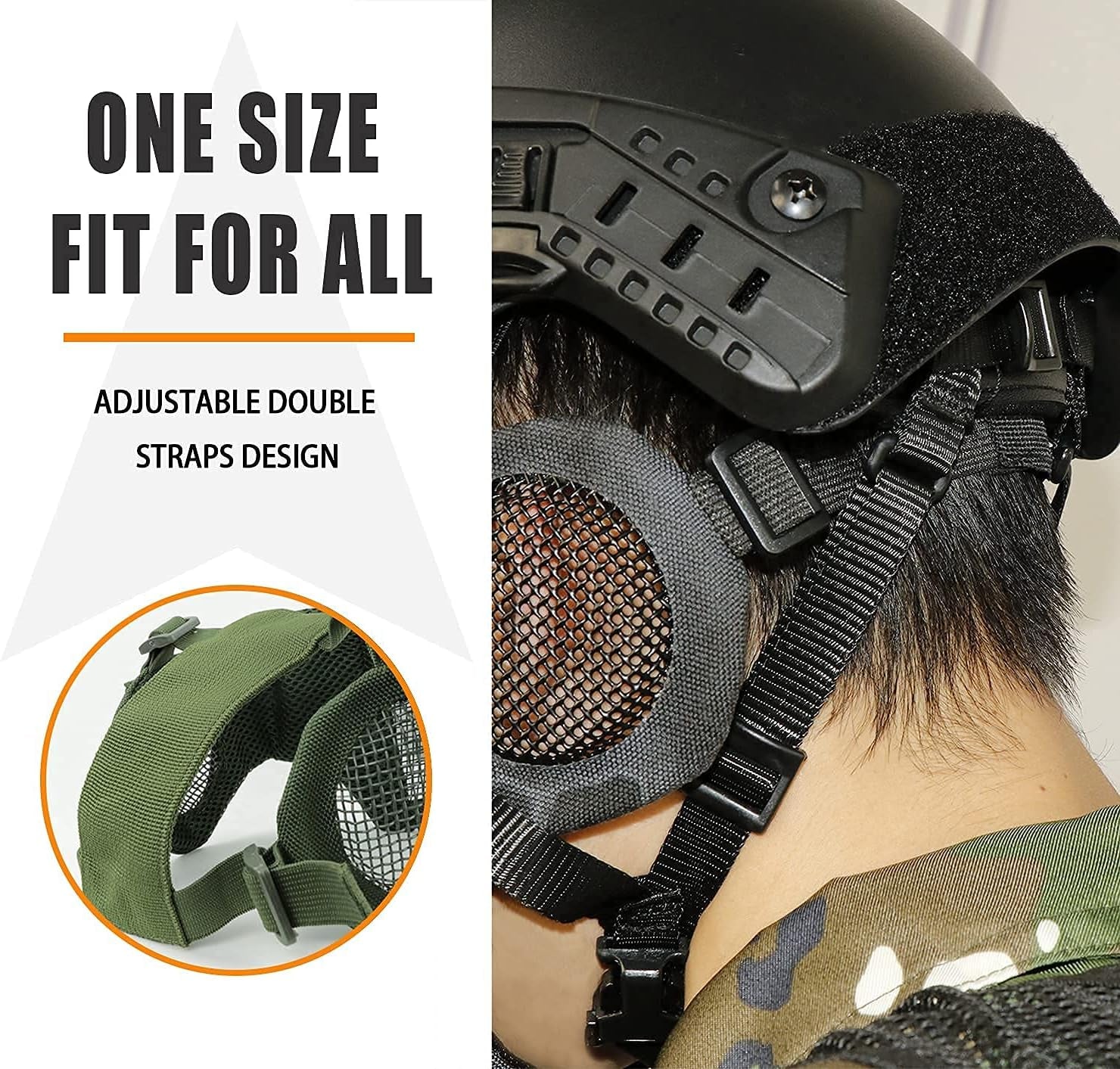 Airsoft Protective Gear Set, Half Face Mesh Mask with Ear Protection and Goggles for Adult Men Women BBS Paintball Shooting CS Survival Games Cosplay